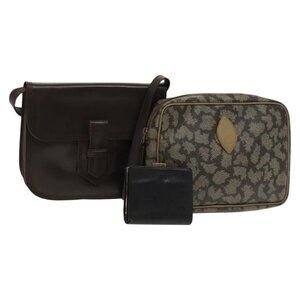 SAINT LAURENT Shoulder Bag Leather PVC 3Set Black Brown beige Auth bs26957